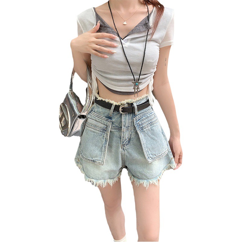 Burr Edge Loose Jeans Women's Summer New High Waist Retro Straight Wide Leg Pants Design Niche Shorts Pants