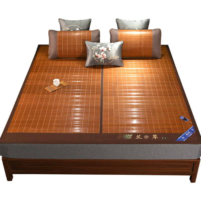 Picture of Summer Summer Mat Carbonized Bamboo Mat Double-sided Foldable Bamboo Mat Household Ice Silk Mat Student Dormitory Rattan Mat Straw Mat
