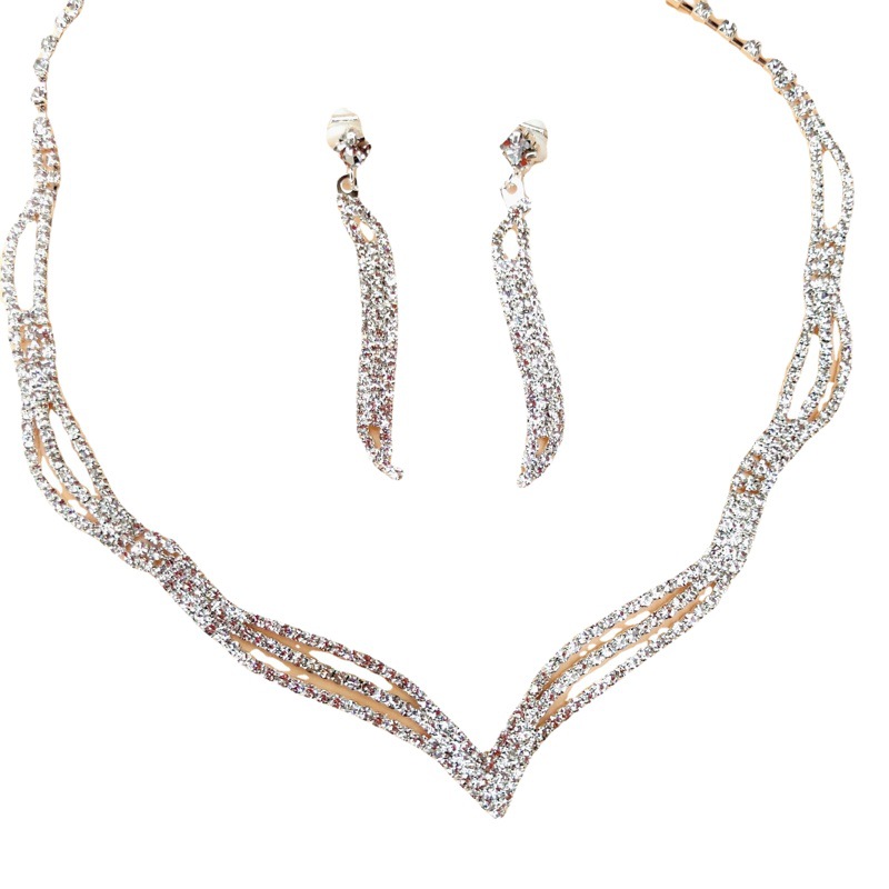 Bridal Jewelry necklace wholesale Europe and the United States three-piece rhinestone claw chain jewelry set wholesale e-commerce supply