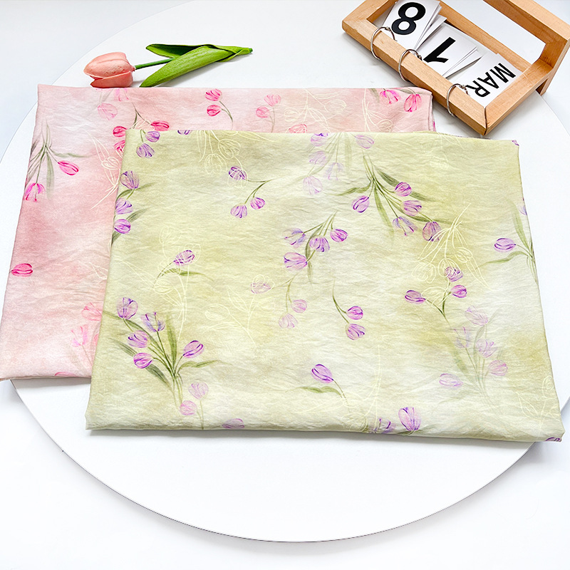 New Chinese Style Digital Printing Pink Tulip Brocade Cotton Fabric Cheongsam Dress Top Han Dynasty Fabric