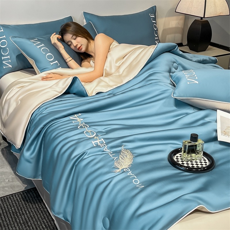Picture of Class a Light Luxury Washed Ice Silk Summer Quilt Four-Piece Set Air-Conditioned Quilt Embroidered Summer Cool Quilt Three-Piece Set Summer Thin Quilt Ins