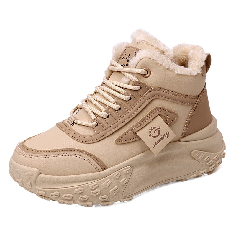 Women's Shoes fleece-lined Thick Cotton Shoes 2025 Winter New Sports Torre Shoes Thick Bottom Warm High-top Shoes HX-Q039