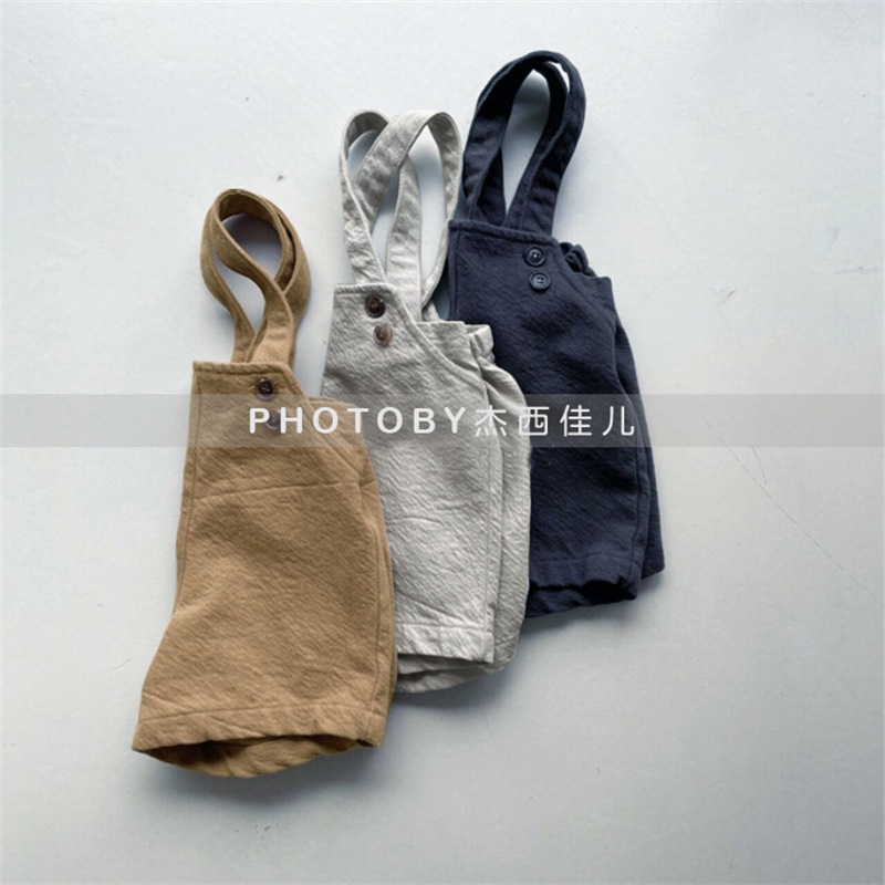 2024 Children's Wear Children's Instagram Style Summer Jumpsuit Simple Western Style Adjustable Button Strap Shorts for Boys and Girls