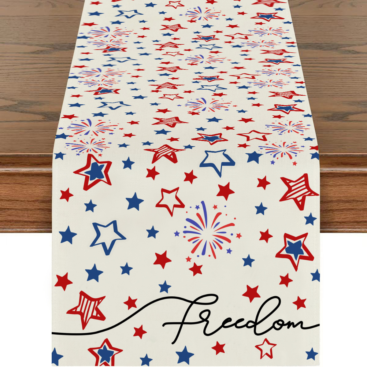 Picture of Explosions US Independence Day Decorative Table Runner Linen Star-stripe Printed Tablecloth Patriot Holiday Atmosphere Table Runner