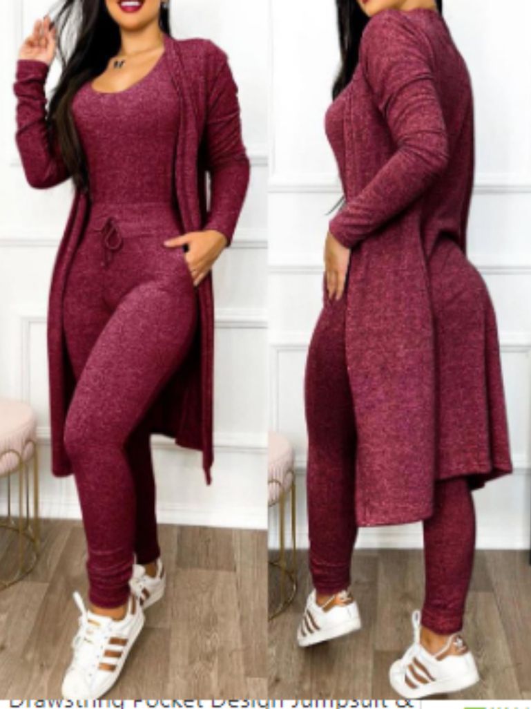 Cross-border European and American foreign trade new autumn and winter fashion long one-length long cardigan casual suit long sleeve in stock