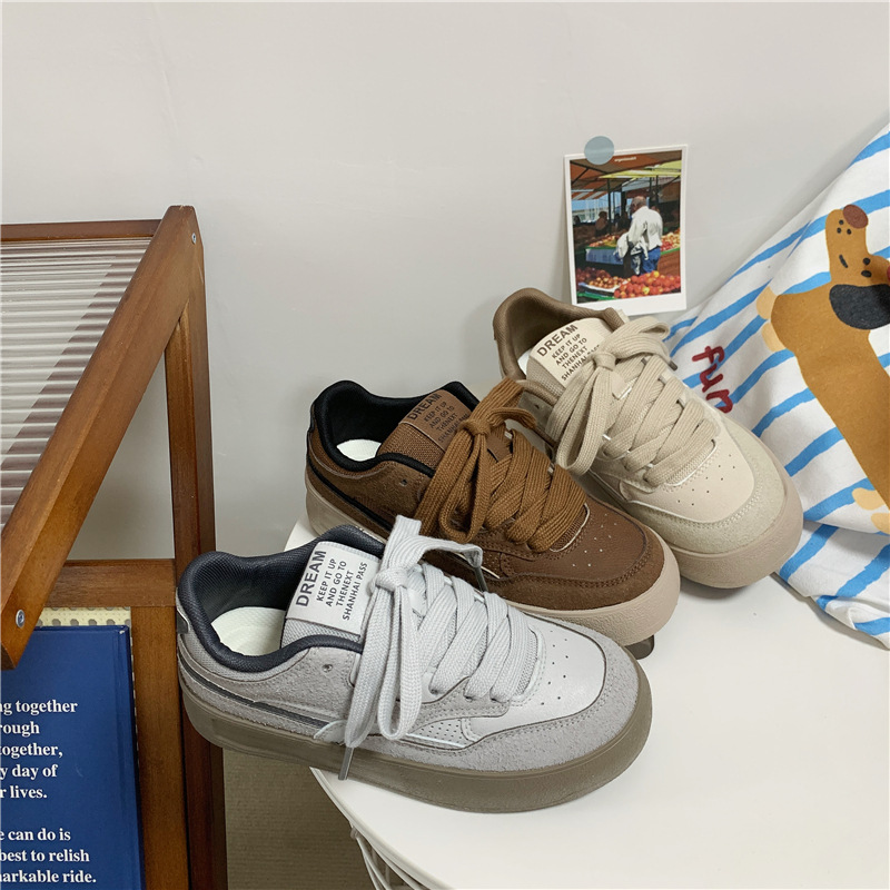 Autumn 2024 New Women's Sneakers All-match Ins Style Low-top Microfiber Canvas Shoes Women's Harajuku Korean-style Far Wave 5370