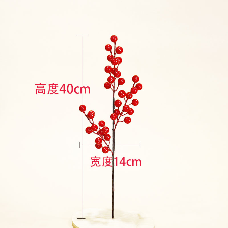 Picture of Artificial Red Holly red fruit Christmas fortune fruit single fork 12 fruit red fruit 1.5 fruit diameter home decoration New Year's Eve flower