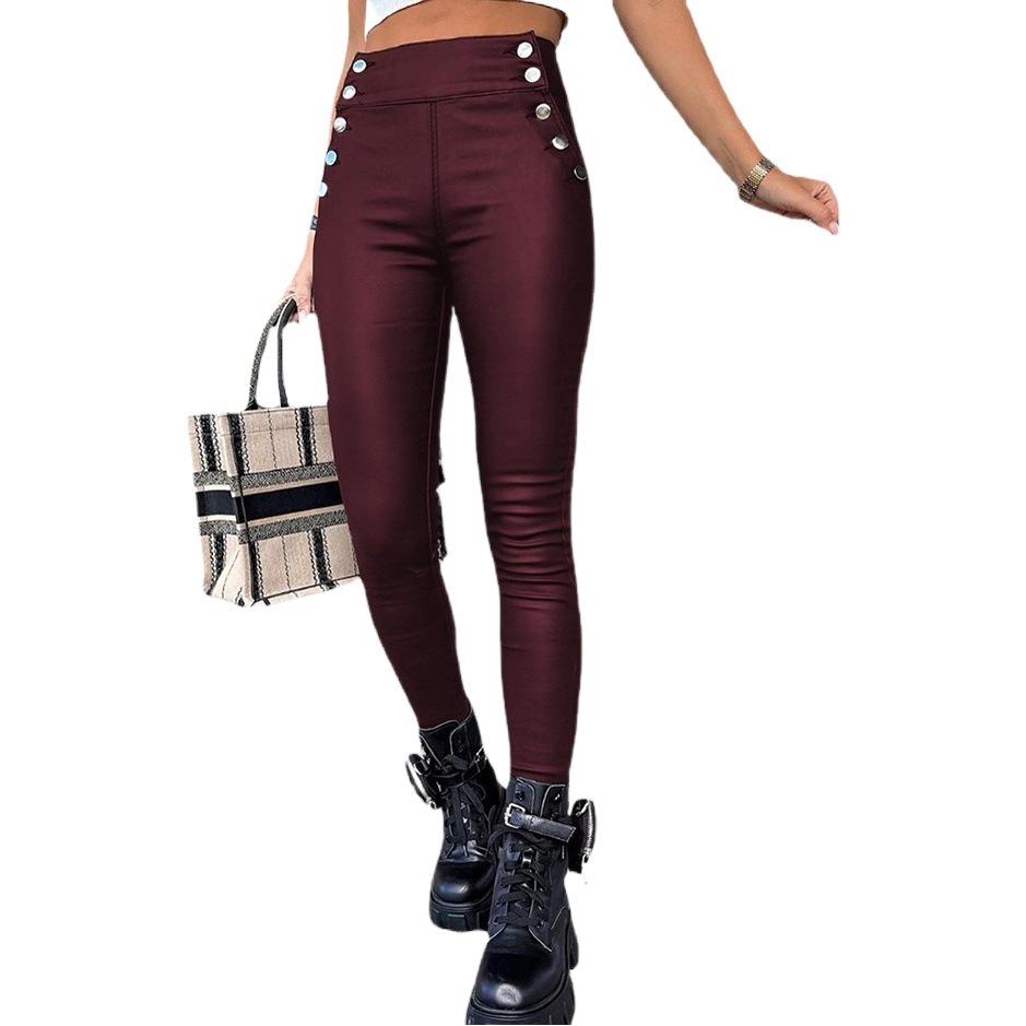 2025 autumn and winter new women's clothing Amazon wish Europe and the United States cross-border high waist PU leather slim hip long pants