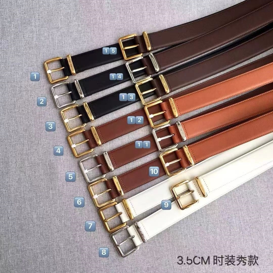 New 3.5cm top-grain cowhide high-quality MIU belt with decorative buckle to match jacket and dress pants genuine leather belt