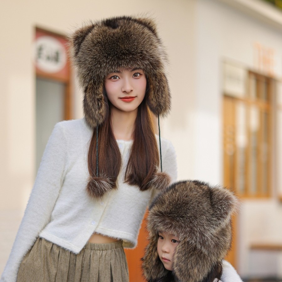 Picture of Raccoon overlord hat tail hat children adult female winter American raccoon dog ear protection imitation fox fur cat ear hat