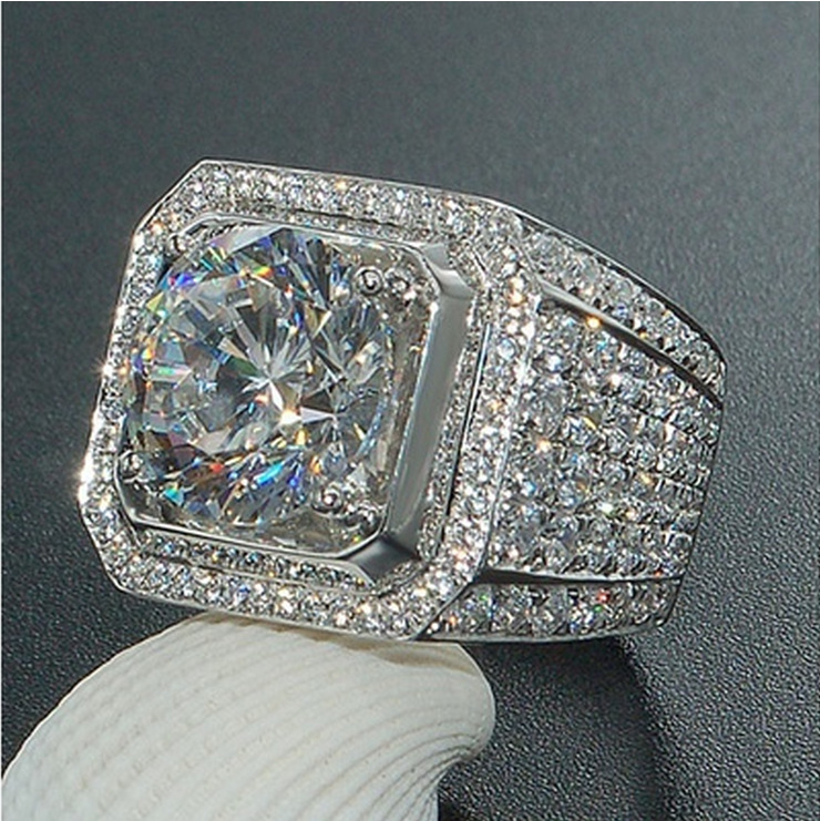 Wholesale wish hot sale European and American ring white new domineering men's diamond ring micro-inlaid full diamond ring