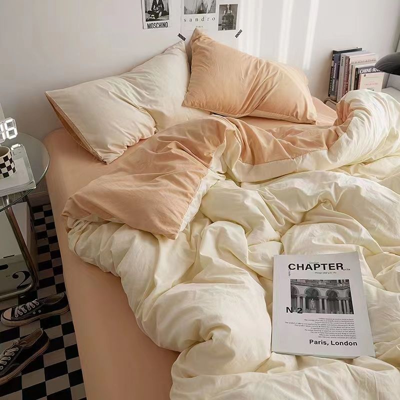 Picture of Four Seasons Washed Cotton ins Quilt Cover Four-piece Set Student Dormitory Bed Sheet Double Three-piece Set Quilt Cover Bedding