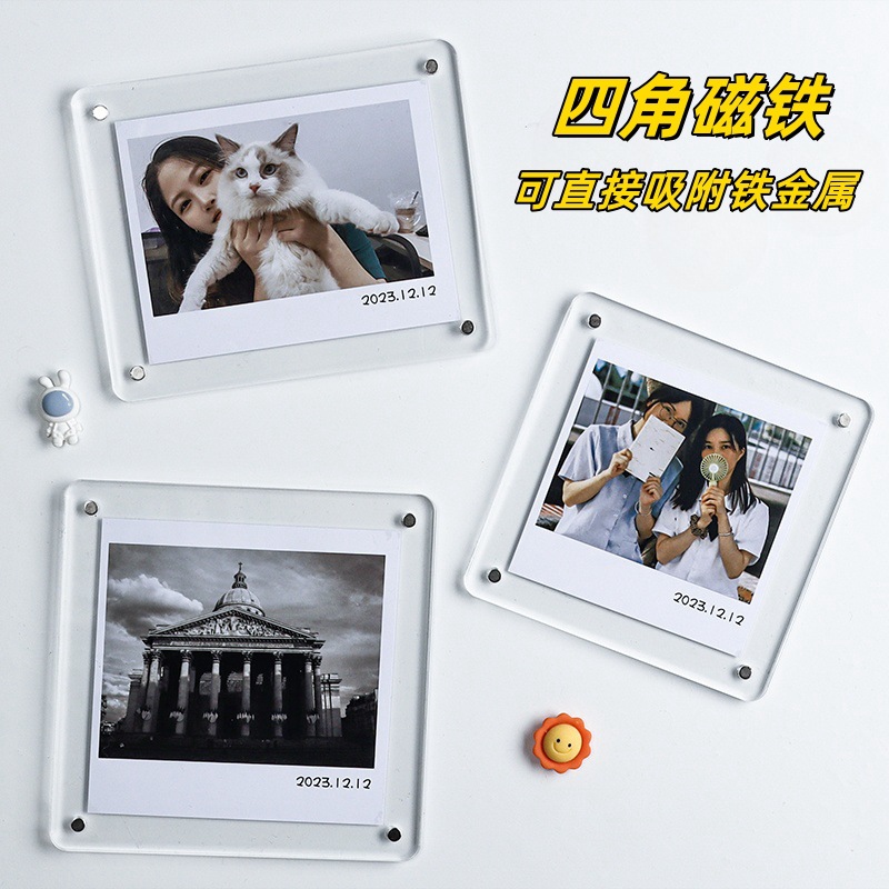 Picture of Magnetic suction acrylic photo frame Polaroid diy photo wall 3 inch magnet photo refrigerator sticker small card display board for lovers
