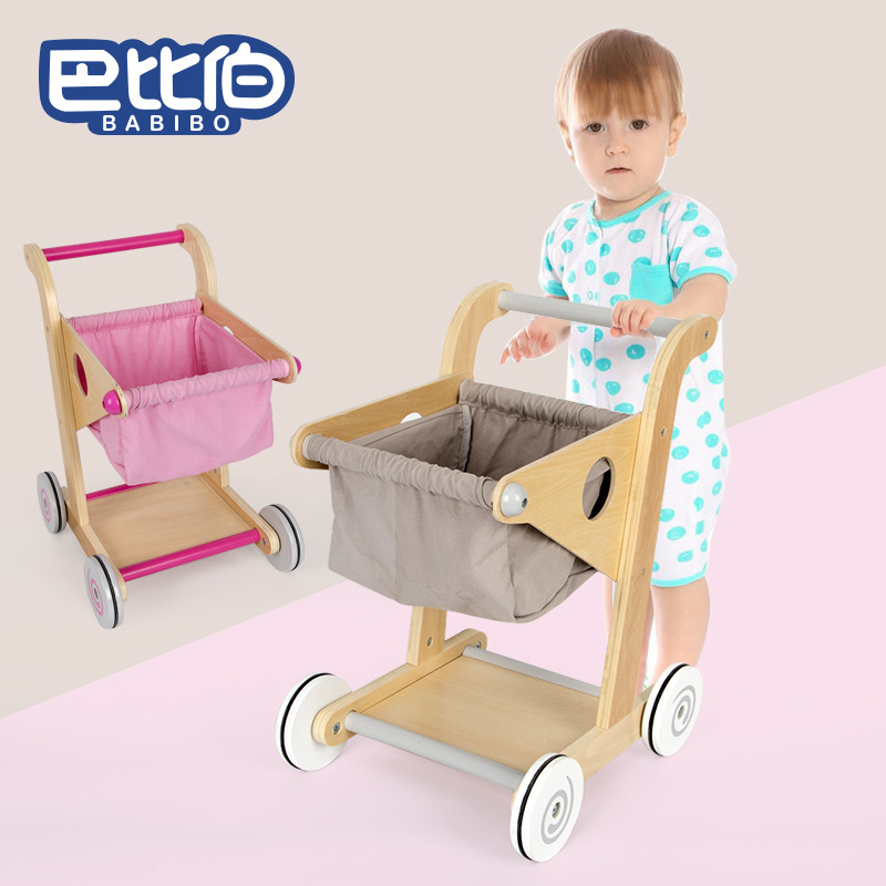 Picture of Wooden Children's Shopping Cart Toys Boys and Girls Simulation Supermarket Cart Play House Walker Toy Set