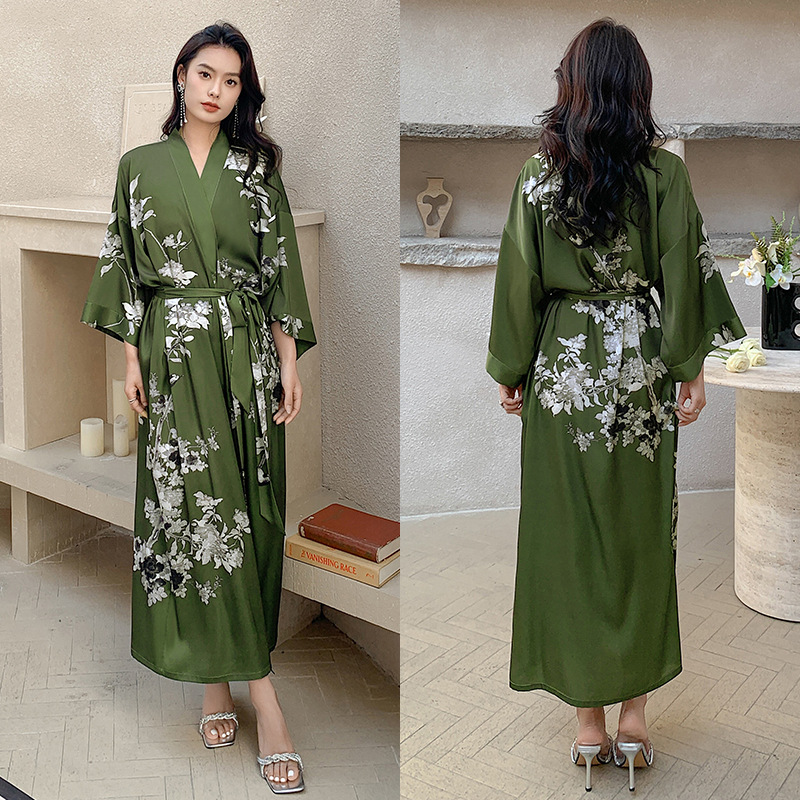 Picture of Yaoting Satin Printed Pajamas for Women Summer Large Size Accessible Luxury Three-Quarter Sleeves Cool Long Nightgown Home Wear Women Wp2669