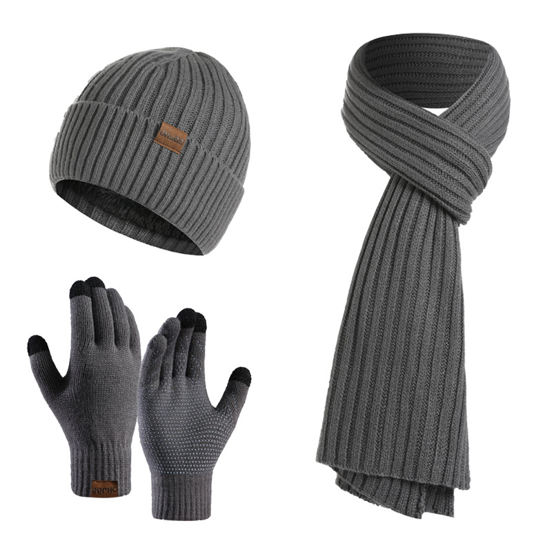 Picture of Factory autumn and winter New European and American knitted hat set Amazon men and women winter solid color scarf hat three-piece set