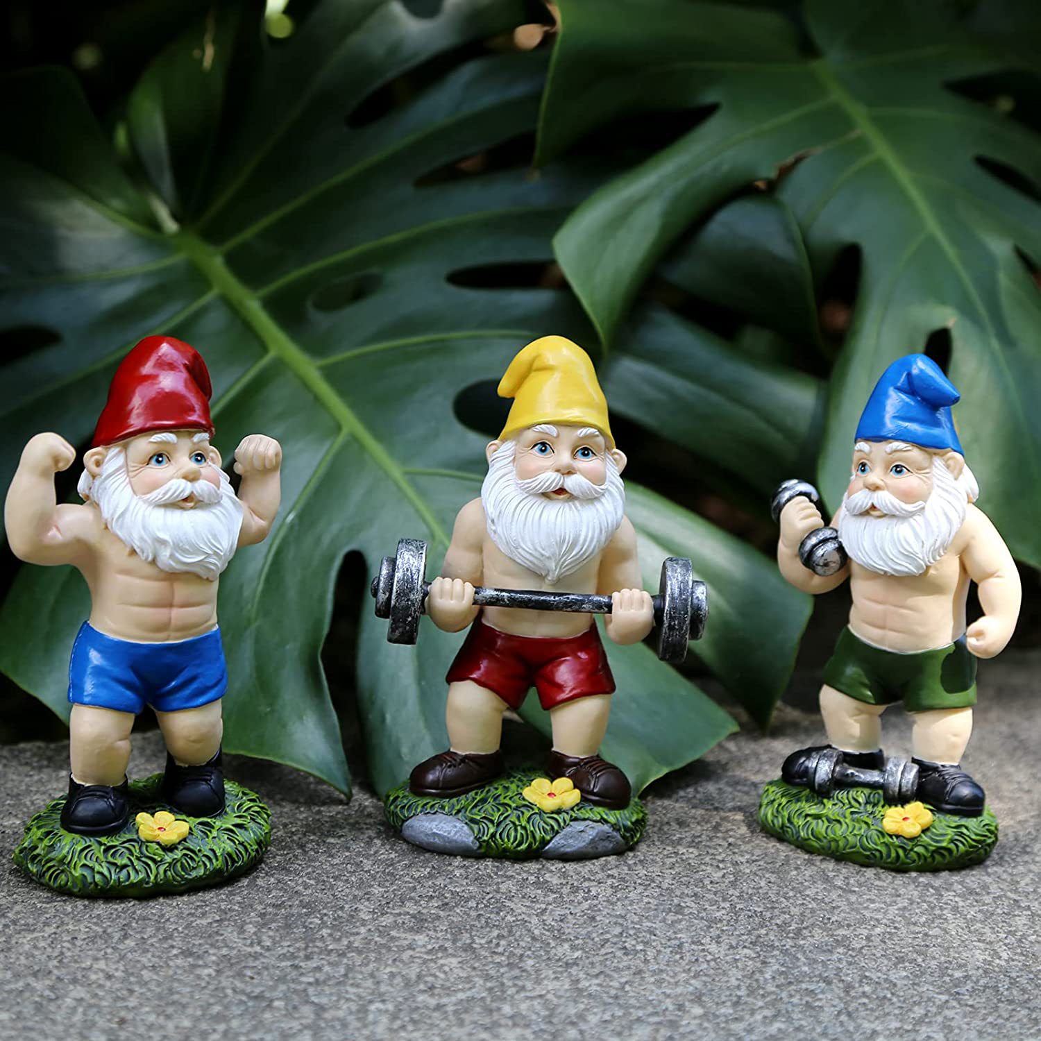 Picture of Outdoor fun fitness dumbbell weightlifting gnome courtyard, lawn, terrace, indoor gnome statue decoration