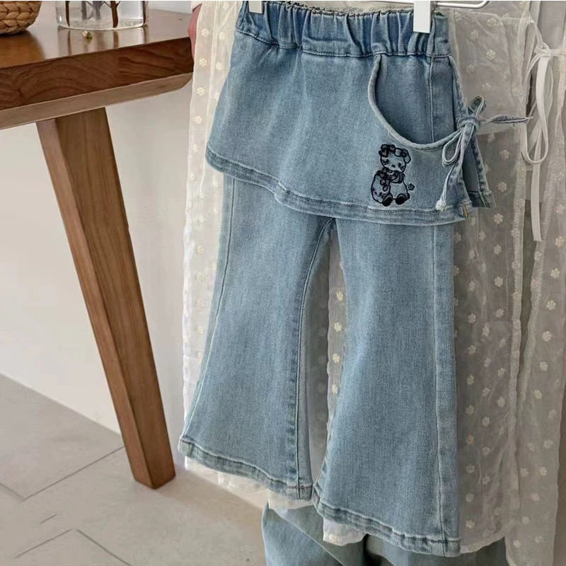 Picture of Girls' Spring Jeans 2025 Korean Style New Children's Fashionable Blue Sparkle Pants Baby Girls' Slim-fit Trendy Pants