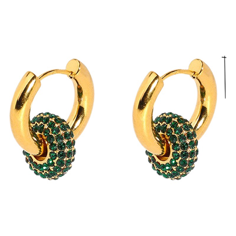 INS French Retro European and American Earrings Women's Simple All-match 18K Gold Stainless Steel Full Diamond Detachable Earrings Jewelry