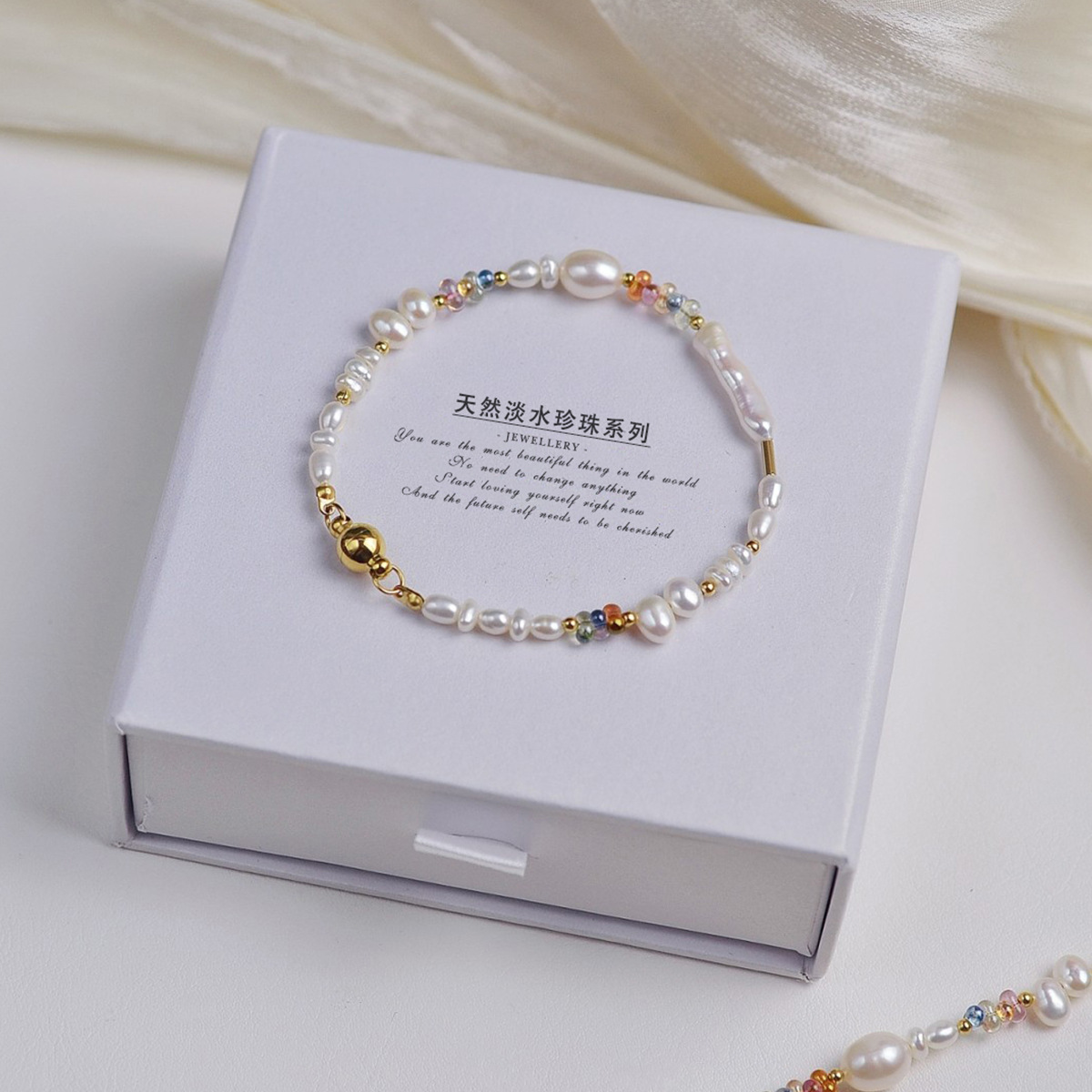 Picture of New Explosions Natural Freshwater Pearl Bracelet Women's Macaroon Candy Color Mixed Color Niche High-grade Magnetic Bracelet