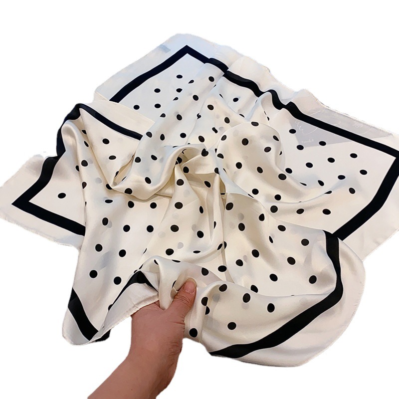 Silk Scarf Women's Spring and Autumn Thin Imitation Silk Small Square Scarf All-match Decorative Scarf Internet Celebrity Hair Belt Polka Dot Professional Scarf
