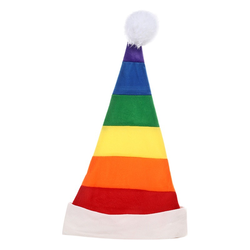 Christmas Hot Selling Rainbow Christmas Hat Europe and America Cross Border Plush Children's Decorative Hat Party Santa Claus Hat