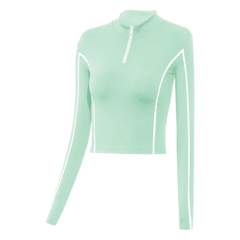 2023 New European and American Yoga Wear Women's Half-Zip Running Long Sleeve Nude Tight Sports Tops Fitness Top