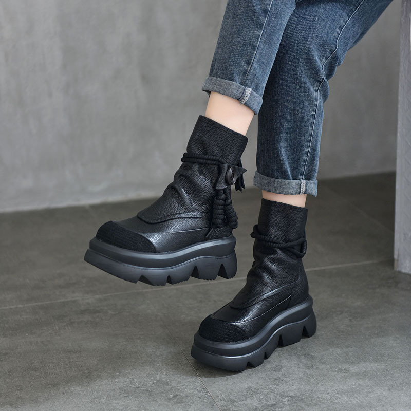 Small Boots for Women Genuine Leather Retro Casual Women's Boots Thick-Soled Boots First-Layer Cowhide Short Boots for Women