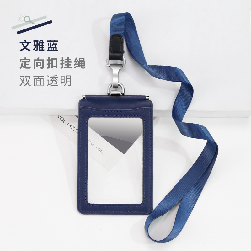 Picture of Carefully Selected First-Layer Genuine Leather Work Card Holder 70*100 Double-Sided Transparent Large Work Card Holder with Lanyard