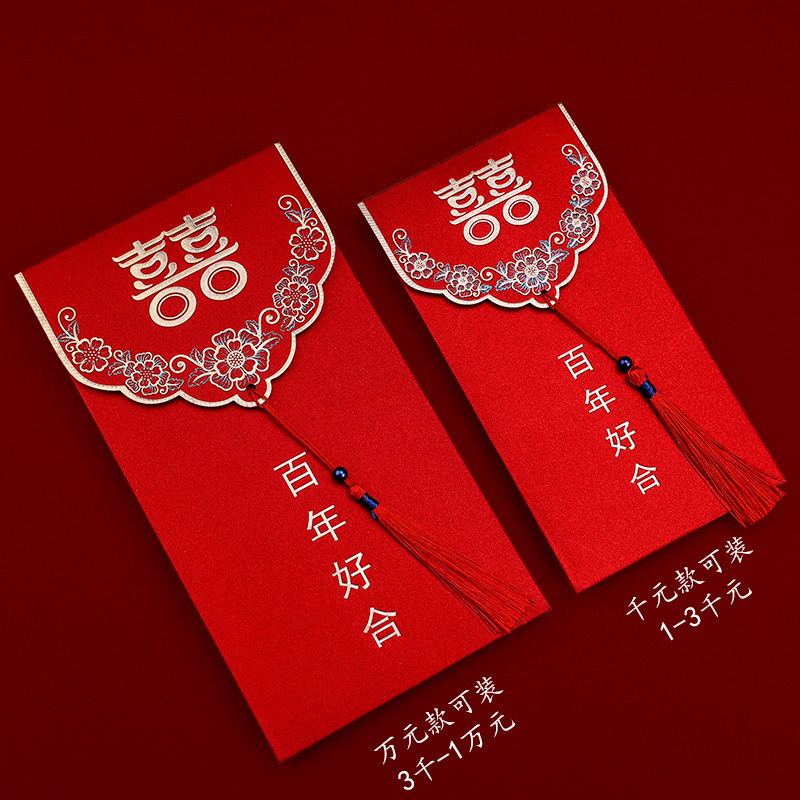 Picture of Creative wedding tassel red envelope Chinese retro profit is to seal the Golden Onion Film ten thousand yuan wedding red envelope Dragon Phoenix happy word red envelope