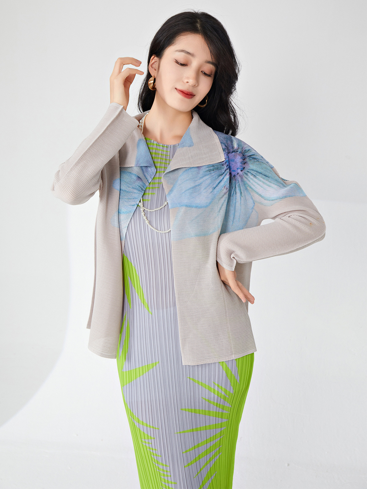 Picture of Miyake Printed Early Spring Outwear Classy Women's Clothing European and American Cross-Border Loose Large Size Slim Versatile Casual Cardigan Top