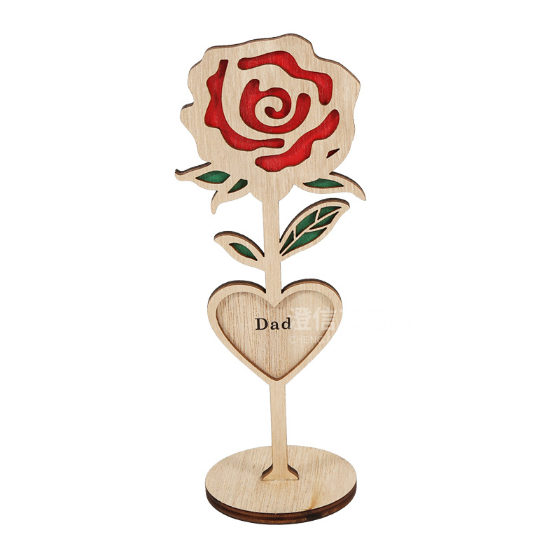 Picture of Father's Day Gift Wooden Ornaments Ins Style Rose Home Light Luxury Decorative Desktop Ornaments Wooden Crafts