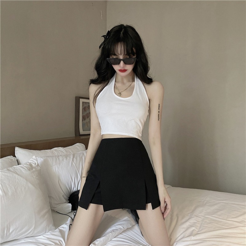 Women's 2021 New Black Design Sense Split Super High Waist Tight Slim Hip A- line Bust Pants Skirt Summer Dress