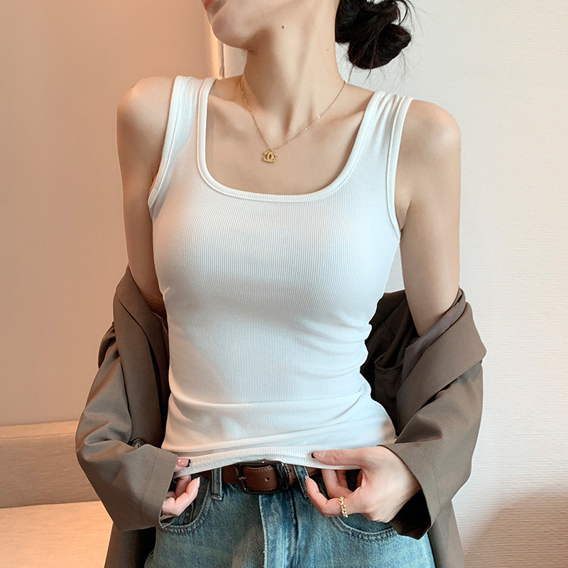Cross-Border New Wide-Shoulder Vest for Women, Large U-Neck, Popular on Tiktok, Base Layer Inner Vest, Sleeveless Tank Top for Women
