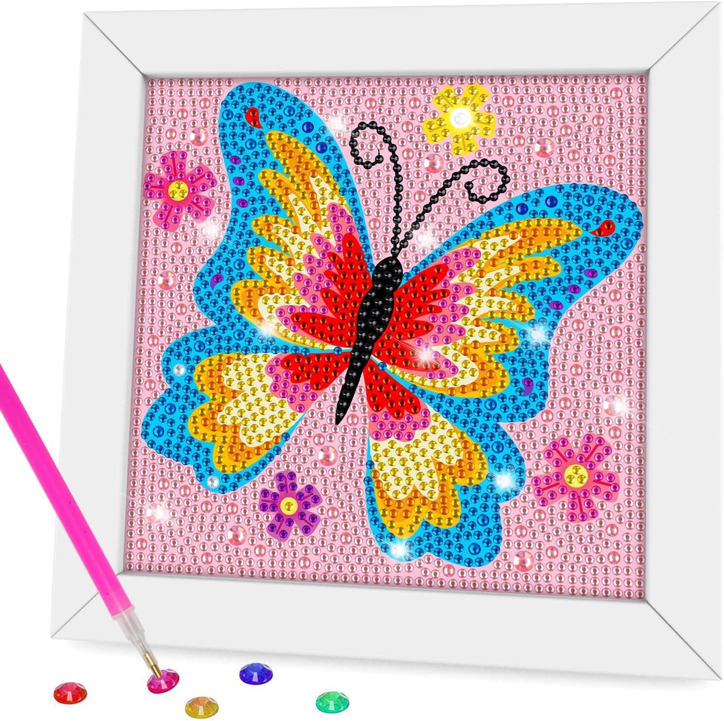 Cross-border 5D children's diamond painting diy crystal diamond full diamond butterfly animation dot painting wooden frame painting