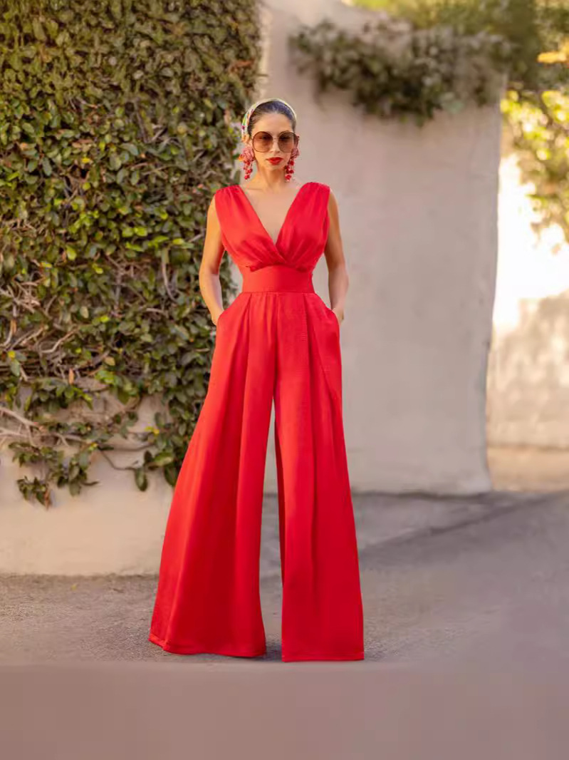 Picture of 2024 Cross-border Foreign Trade Spring and Summer Chinese Style Long Dress New Chinese Style Jumpsuit V-Neck Mid-waist Temperament Commuter Jumpsuit