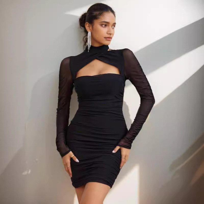 [Pure Desire] Beauty Elegant Mesh dress Chest-revealing Hip Collar Sexy Night Cute Short Skirt