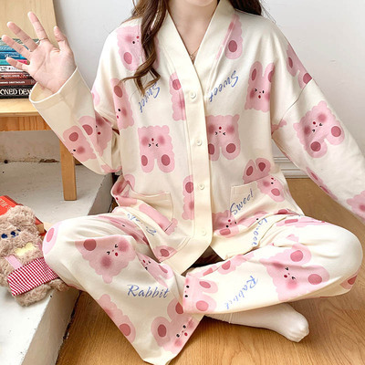 2025 New Spring and Autumn Long Sleeve Cardigan Pajamas Women's Internet Popular High-end plus size Home Suit Two-piece Suit