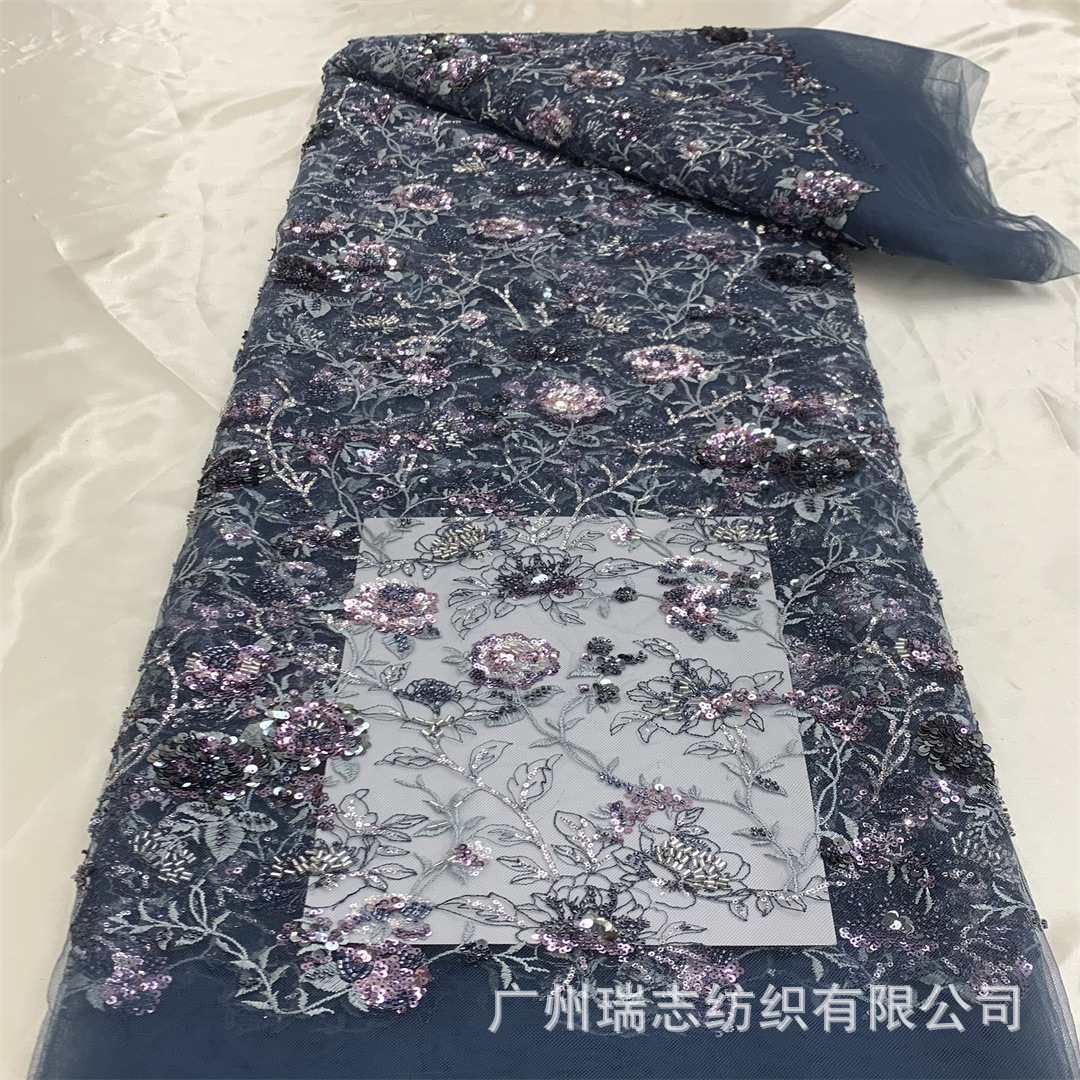 Soft Mesh Embroidery Beads Plant Flower Lace Fabric National Style Fashion Designer Dress Cheongsam Fabric Accessories