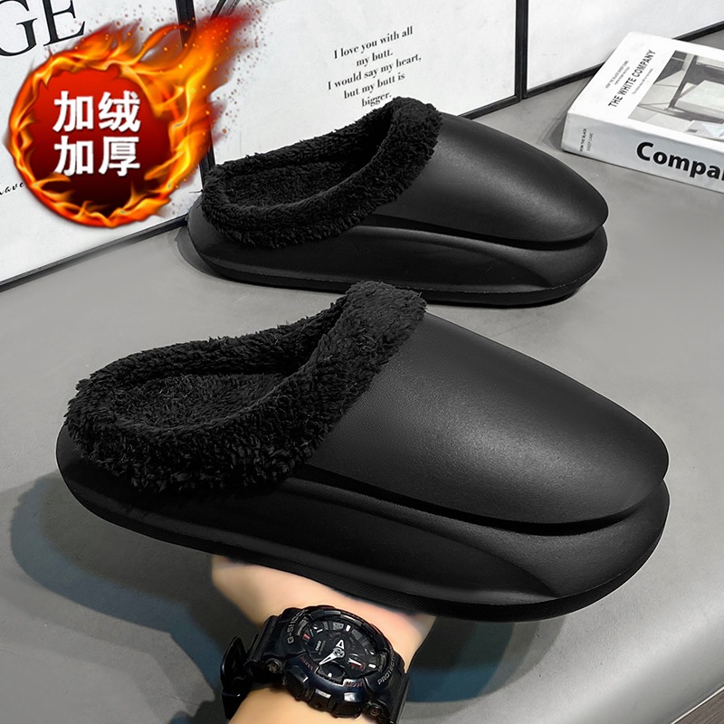 Men's Shoes Winter Casual fleece-lined Warm Cotton Shoes Couple's Baotou Waterproof Slippers Thick-soled Indoor Cotton Slippers Cross-border