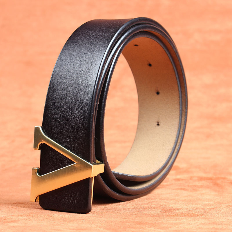 Picture of Smooth Buckle Belt Men's plus size Genuine Leather Youth HV Letter Pure Cowhide Internet Celebrant Hair Stylist Belt