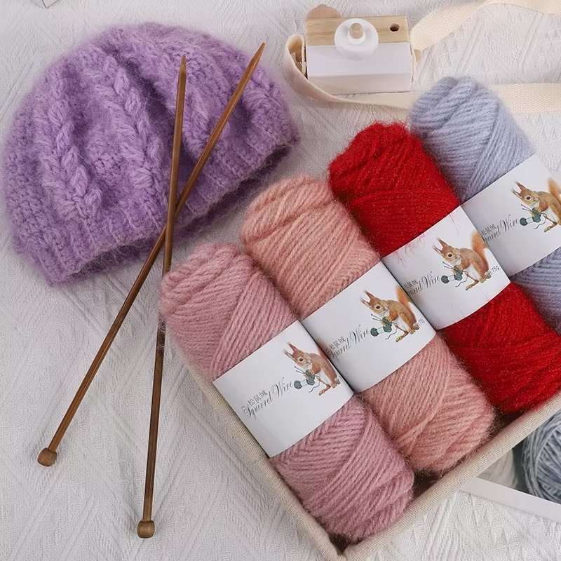 Squirrel Wool Thread Ball Mohair Medium Thick Bright Silk Thread Handmade DIY Knitted Scarf Crochet Hook Hat Baby Thread