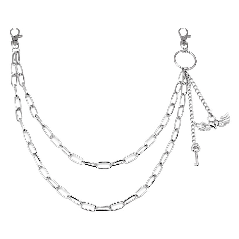 European and American Cross-Border Jewelry New Fashion Metal Heart Wings Pendant Trouser Chain Multi-Layer Retro Key Body Chain