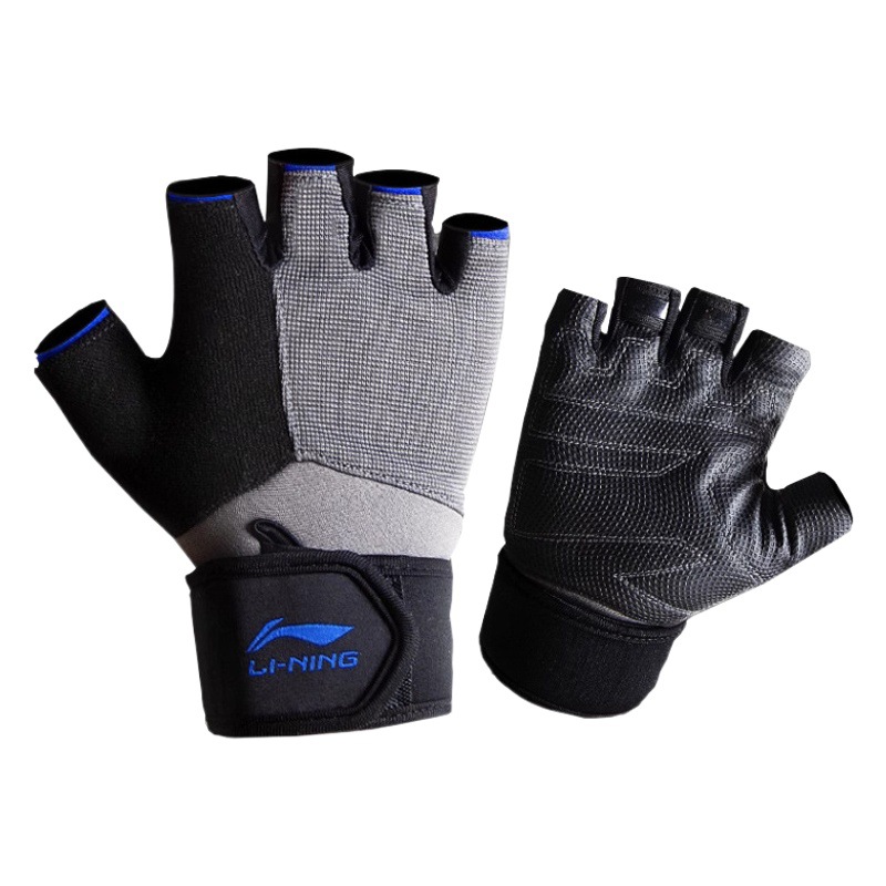 Li-Ning Fitness Gloves for Men and Women, Non-Slip, Anti-Callus, Half-Finger with Wrist Support, Equipment Training, Pull-Up Bar, Wear-Resistant, Pull-Ups