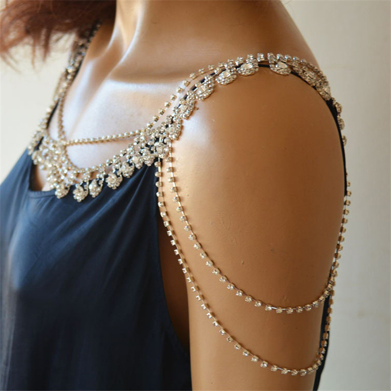 European and American personality multi-layer shoulder chain ball sexy high-end rhinestone back chain fashion body chain