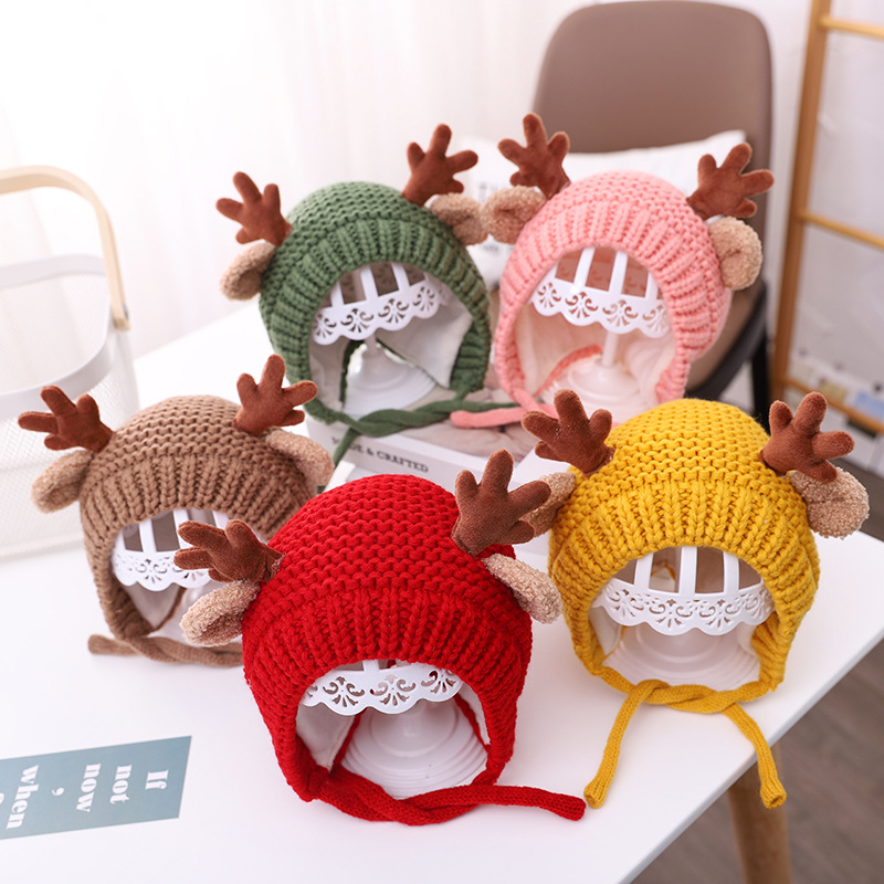 Picture of Small antlers Garry cloth baby knitted hat Autumn New Baby wool cap warm baby cap MZ9789