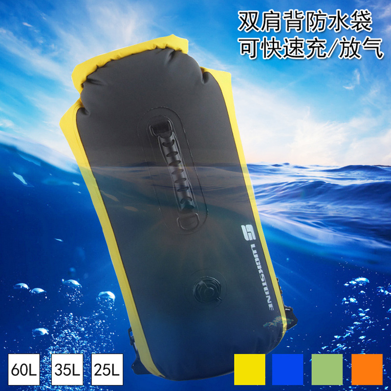 Outdoor Camping Style Waterproof Bag with Air Nozzle Drift Bucket Bag Tent Pvc Waterproof Drying Bag Mobile Phone Bucket Bag 60L