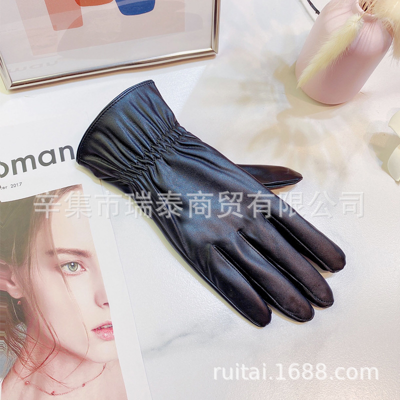 Picture of Leather gloves for women and men winter cycling driving fleece-lined thickened thin waterproof windproof touch screen winter riding motorcycle