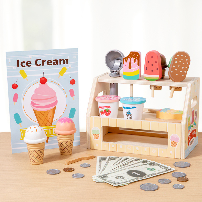 Picture of Wooden simulation play house ice cream ice cream shop selling kitchen kiosk kiosk Cash Register parent-child toys