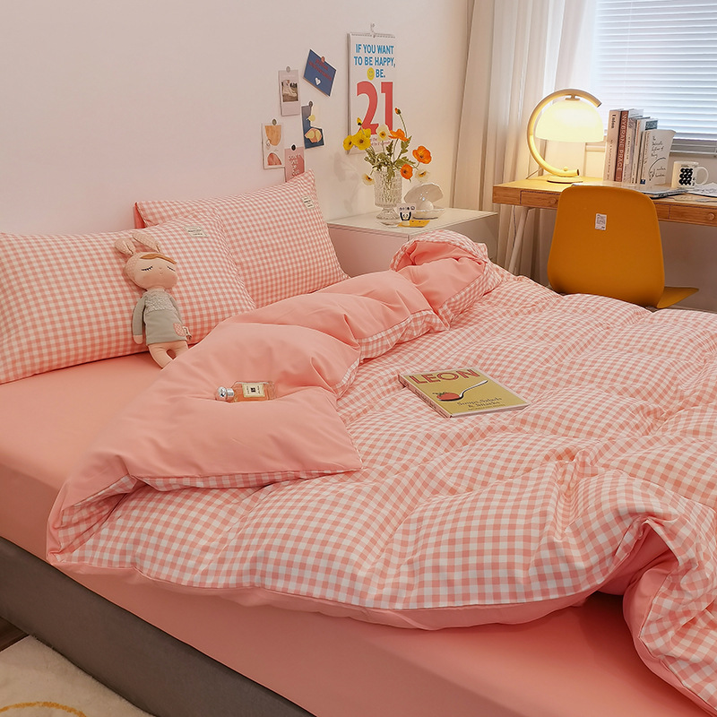 Picture of New Japanese Bed Solid Color Double Quilt Cover Sheet Four-piece Student Dormitory Three-piece Household Quilt Cover Wholesale
